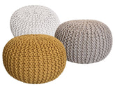 Luuk - Pouf Set 3 Stuks - Grof Gebreid - 100% Gerecycled Katoen - Ø 55 cm